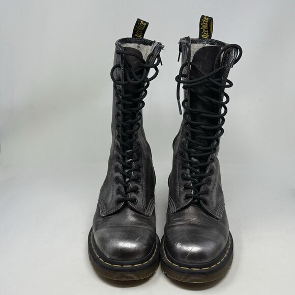 Dr Doc Martens 10183 Combat Boots Womens 7 Silver 14 Eyelet Zip Lace Up Goth - Picture 5 of 15
